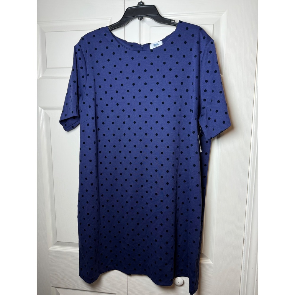 Old Navy Women's‎ Blue Polka Dot Flocked Shift Dress Short Sleeve XXL New